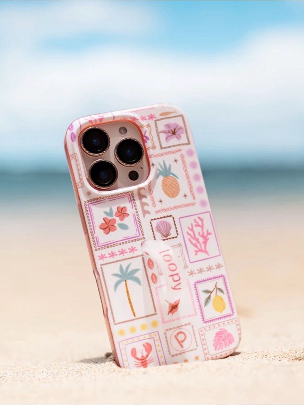 Pink Tropical Pattern Phone Case with Built-In Grip - 14 Pro Max